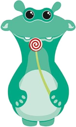 Julius, the Juzo mascot, holding a lollipop